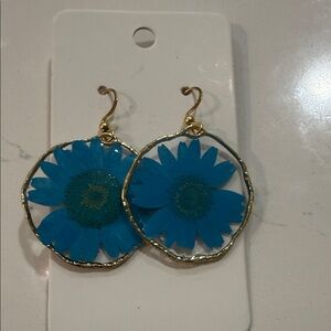 Blue Floral Hoop Earrings